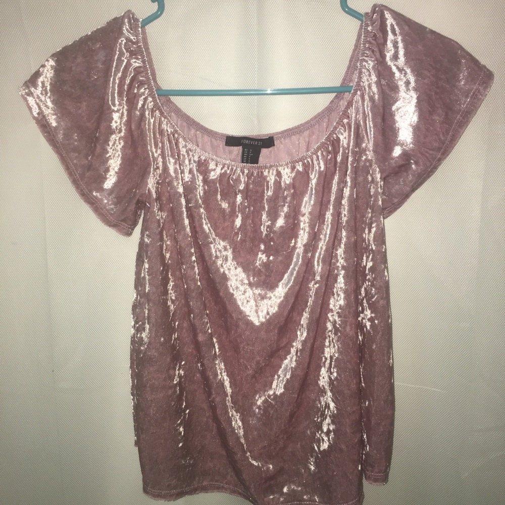 Baby pink off the shoulder velvet top
